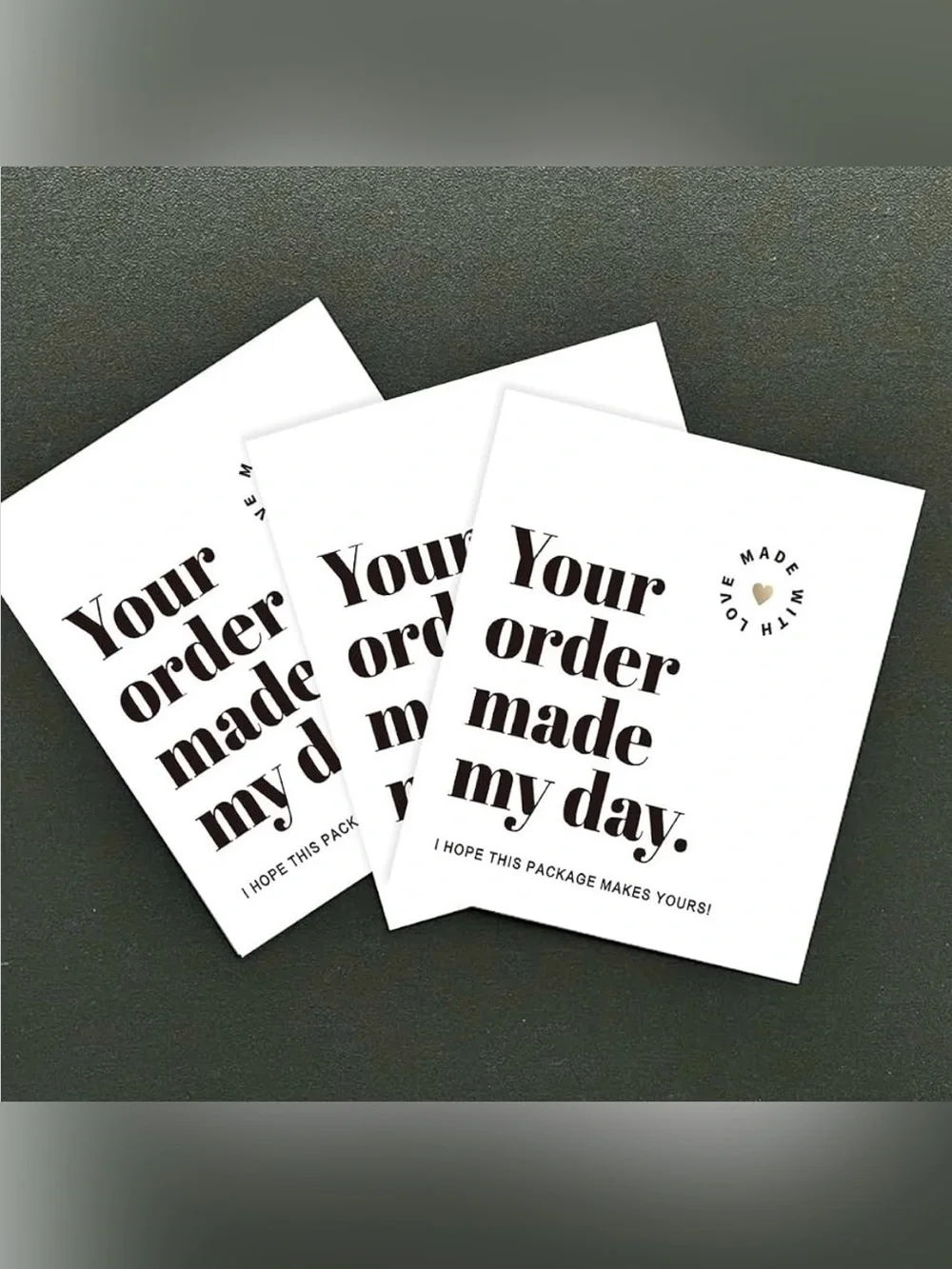 Thank you Cards “Your Order Made My Day” Set of 50 - 3.5”x 3”